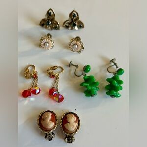 Vintage Cameo and Beaded Earring Set 5 pair